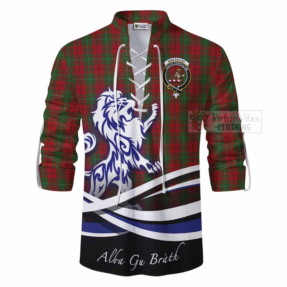 Tartan Vibes Clothing MacAulay (MacAuley) Tartan Ghillie Kilt Shirt with Alba Gu Brath Regal Lion Emblem