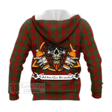 MacAulay (MacAuley) Tartan Knitted Hoodie with Family Crest and Bearded Skull Holding Bottles of Whiskey