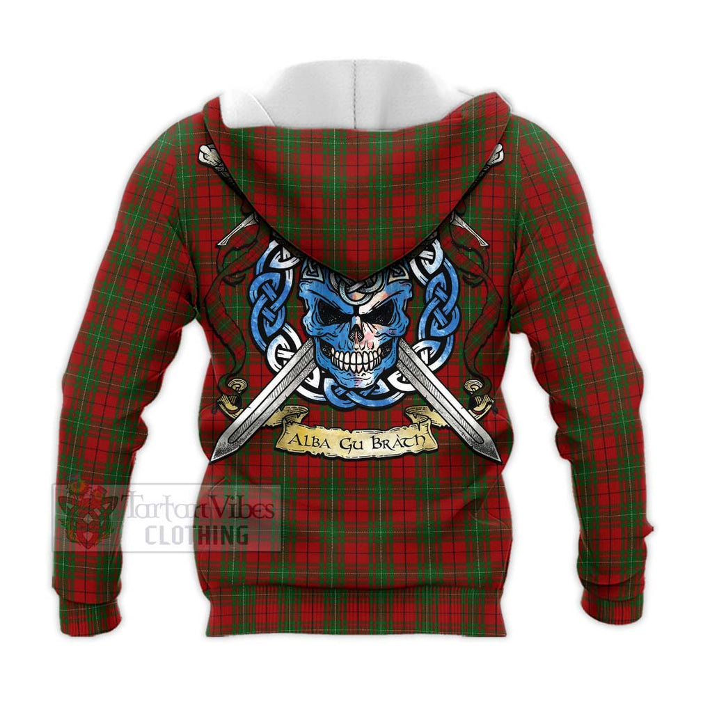 Tartan Vibes Clothing MacAulay (MacAuley) Tartan Knitted Hoodie with Family Crest Celtic Skull Style