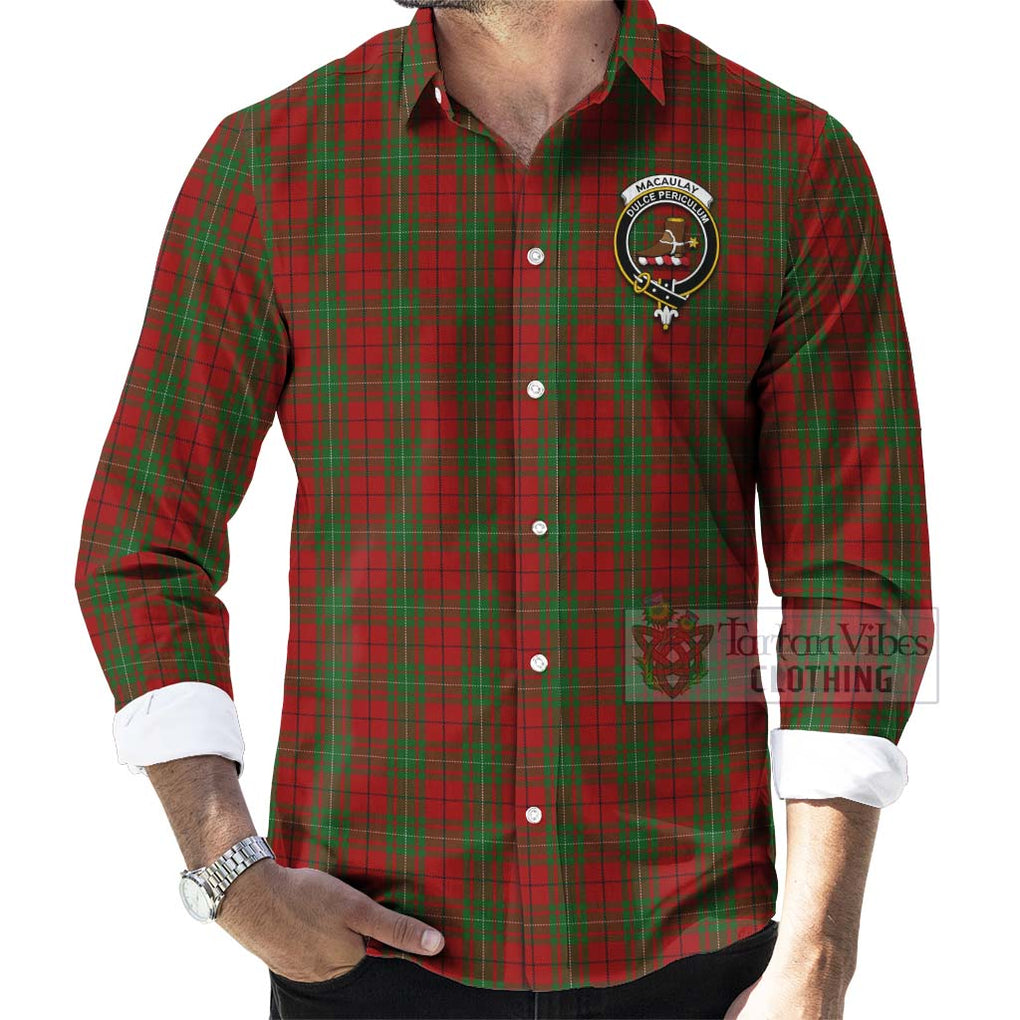 Tartan Vibes Clothing MacAulay (MacAuley) Tartan Long Sleeve Button Shirt with Family Crest and Bearded Skull Holding Bottles of Whiskey