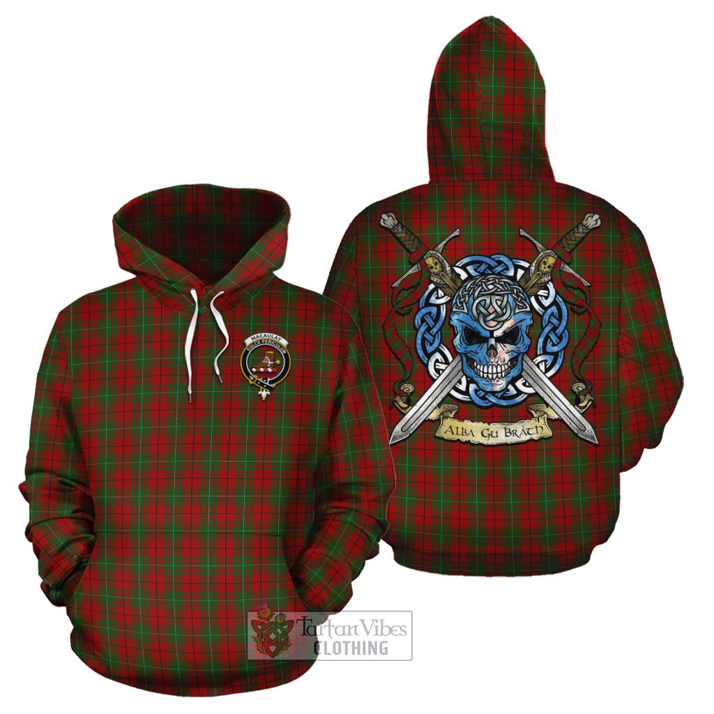 Tartan Vibes Clothing MacAulay (MacAuley) Tartan Cotton Hoodie with Family Crest Celtic Skull Style