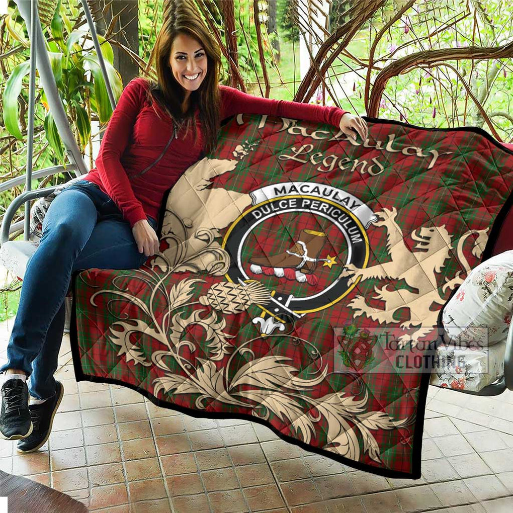 Tartan Vibes Clothing MacAulay (MacAuley) Tartan Quilt with Family Crest and Scottish Symbol Style