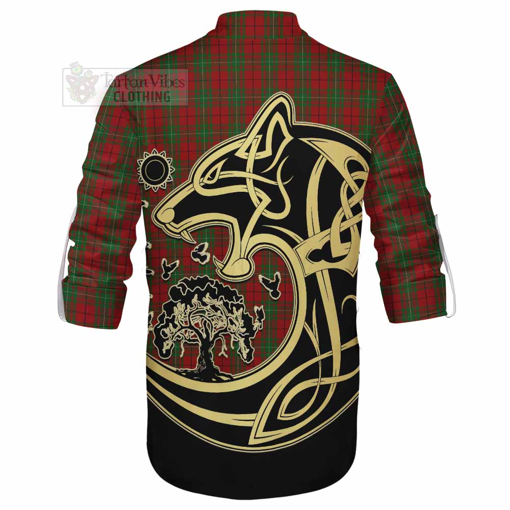 Tartan Vibes Clothing MacAulay (MacAuley) Tartan Ghillie Kilt Shirt with Family Crest Celtic Wolf Style