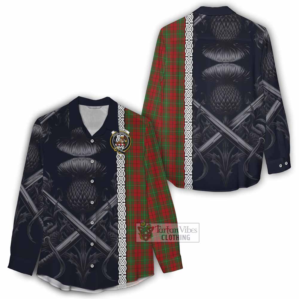 Tartan Vibes Clothing MacAulay (MacAuley) Tartan Women's Casual Shirt with Family Crest Cross Sword Thistle Celtic Vibes