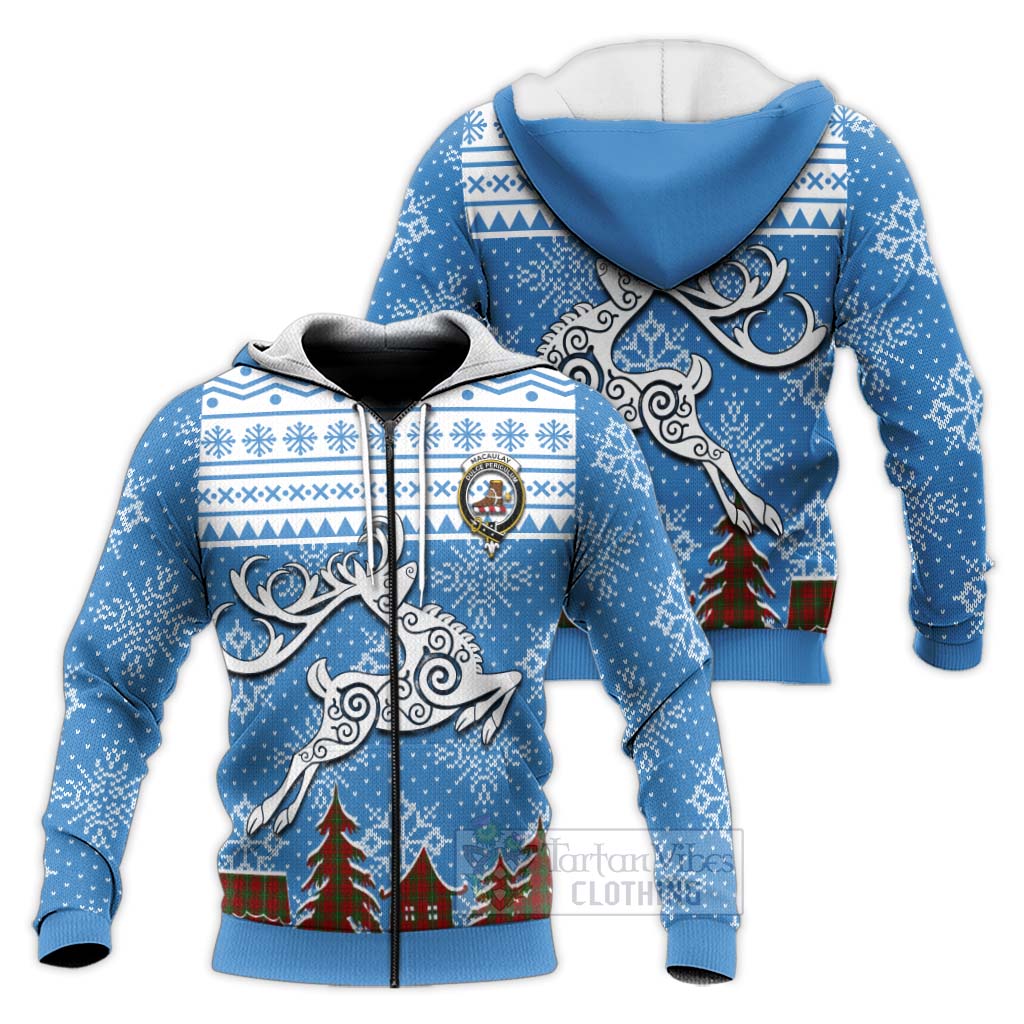 Tartan Vibes Clothing MacAulay (MacAuley) Clan Christmas Knitted Hoodie Celtic Reindeer Style