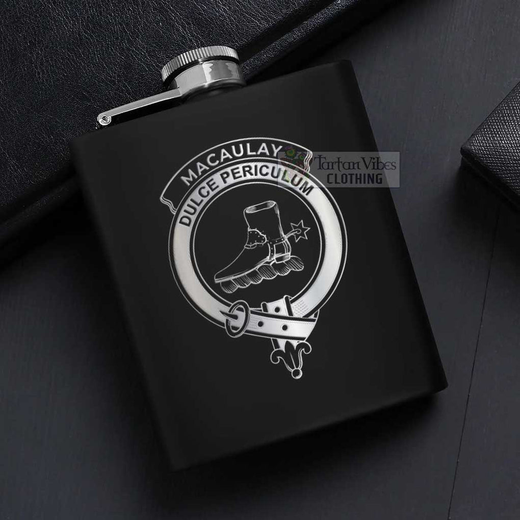MacAulay (MacAuley) Crest Hip Flask Set 7oz Black Stainless Steel with A Gift Box - 2D-tartanvibesclothing