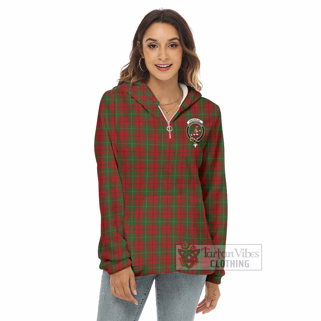MacAulay (MacAuley) Tartan Women's Borg Fleece Hoodie with Half Zip with Family Crest - Tartan Vibes Clothing
