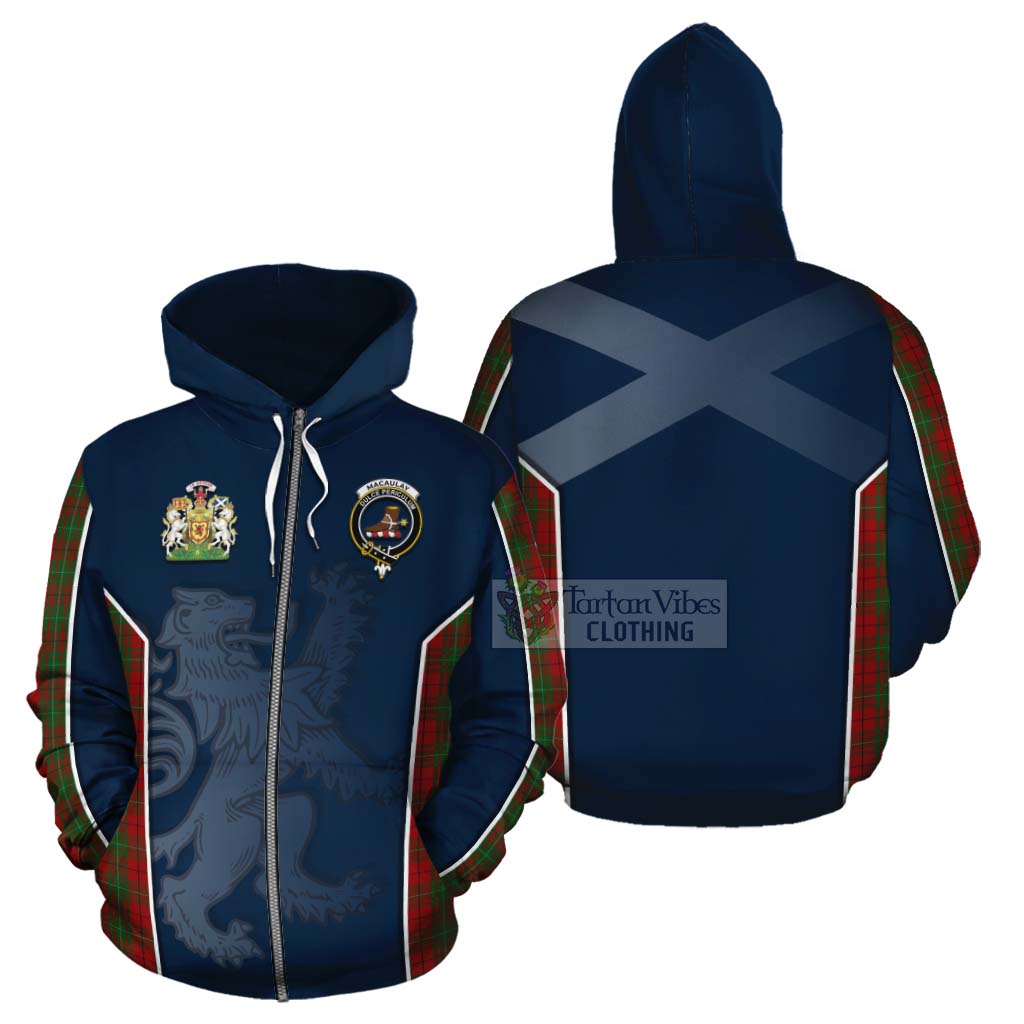 Tartan Vibes Clothing MacAulay (MacAuley) Tartan Cotton Hoodie with Family Crest and Lion Rampant Vibes Sport Style