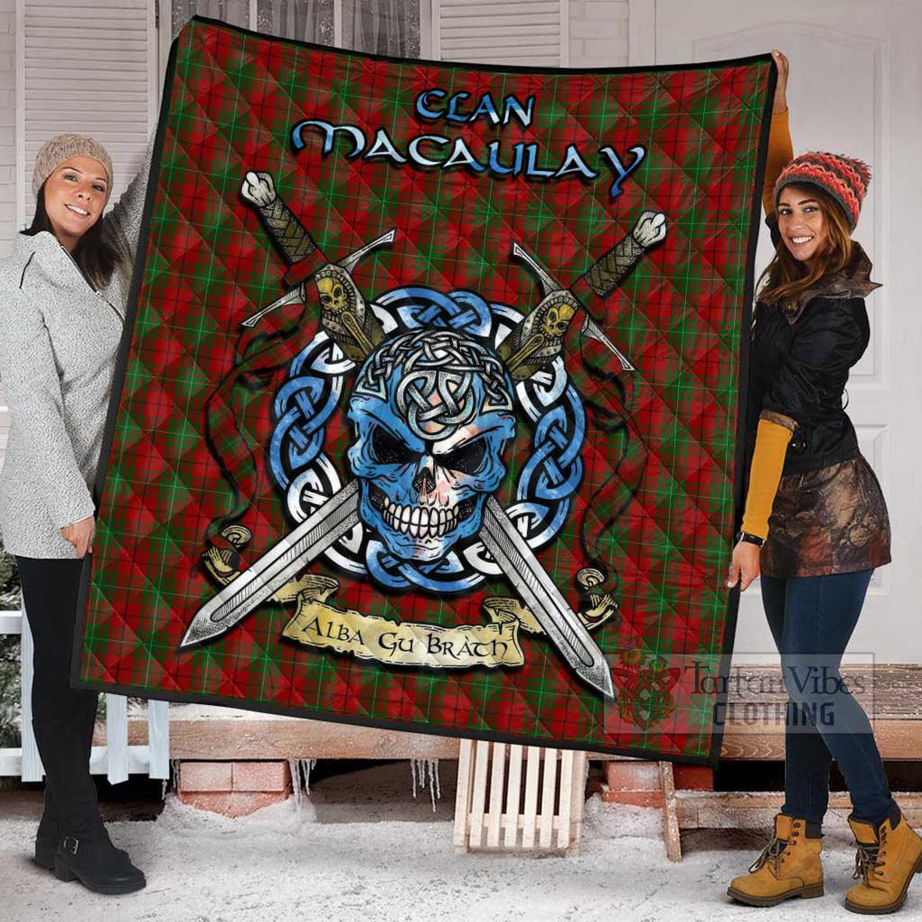 Tartan Vibes Clothing MacAulay (MacAuley) Tartan Quilt with Celtic Skull Alba Gu Brath Style