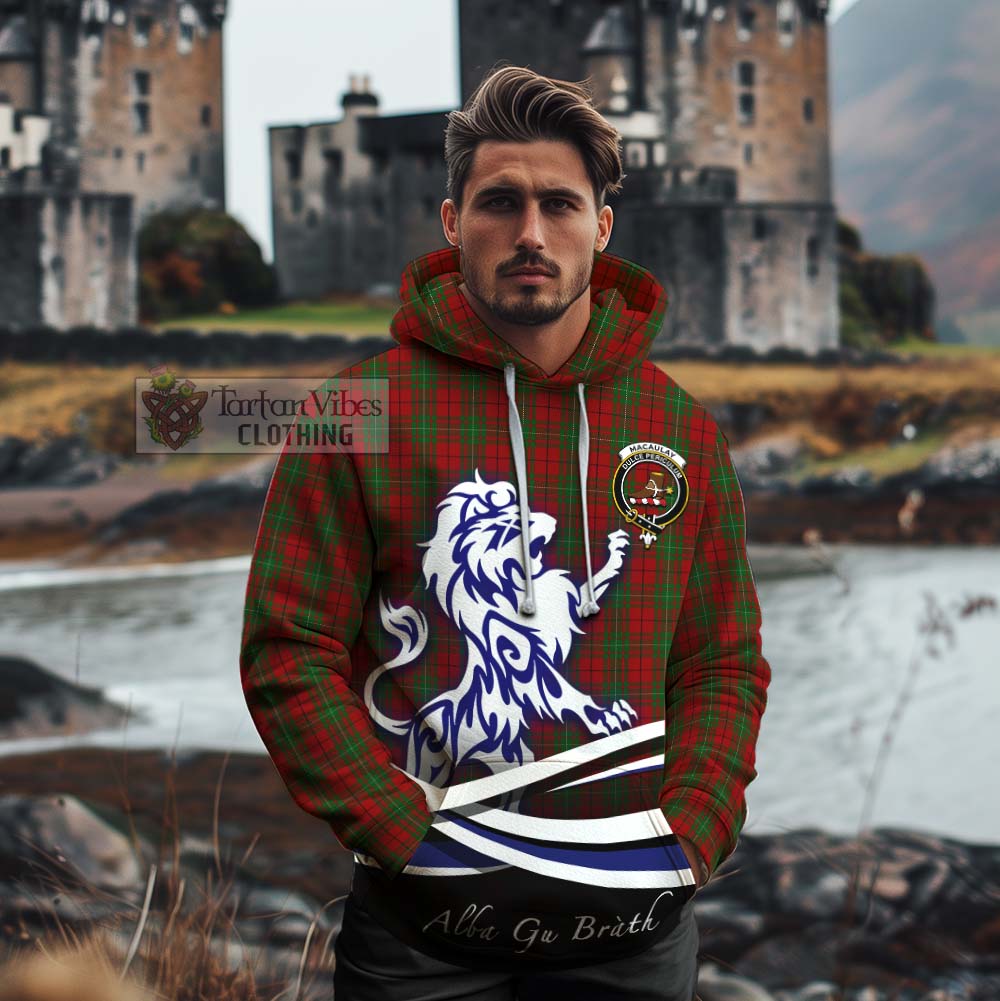 Tartan Vibes Clothing MacAulay (MacAuley) Tartan Cotton Hoodie with Alba Gu Brath Regal Lion Emblem