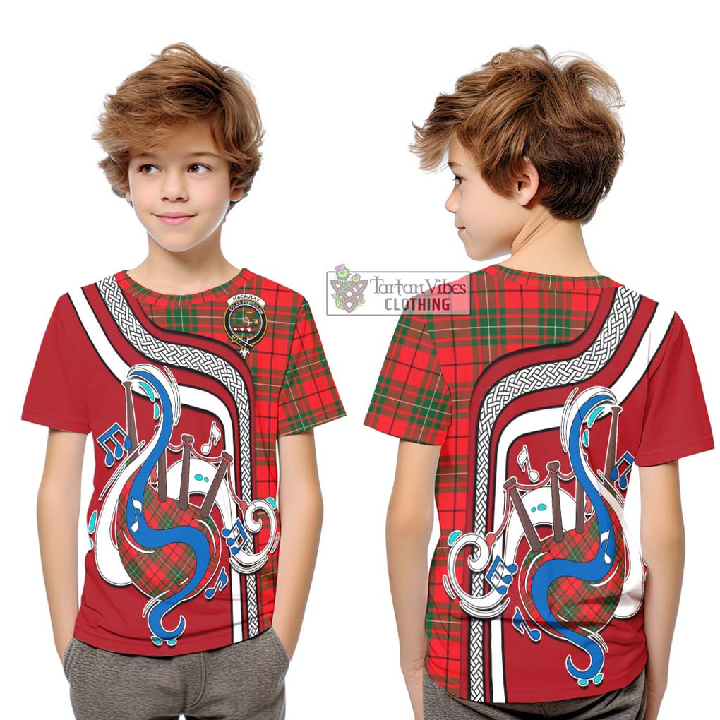 Tartan Vibes Clothing MacAulay Modern Tartan Kid T-Shirt with Epic Bagpipe Style