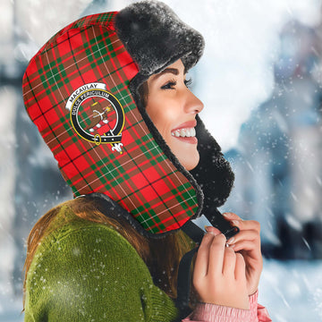 MacAulay Modern Tartan Winter Trapper Hat with Family Crest