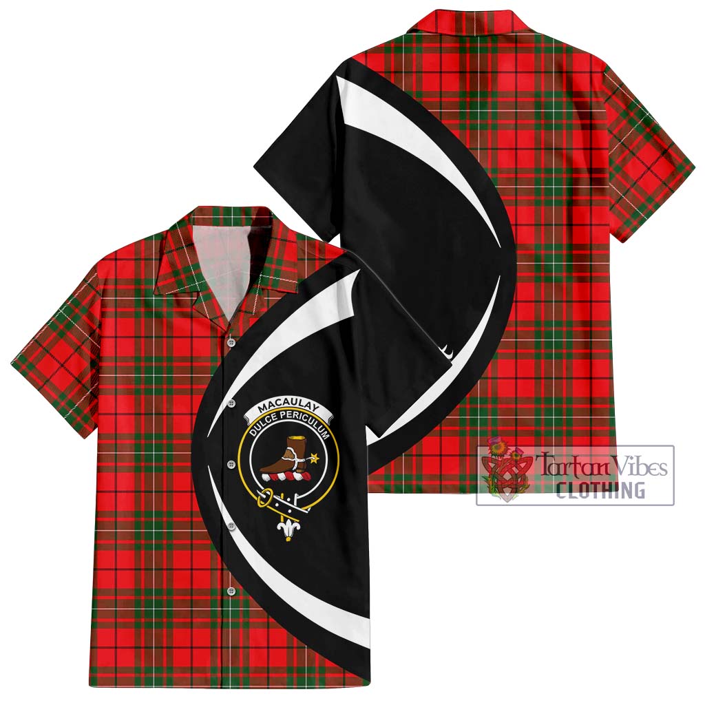 MacAulay Modern Tartan Short Sleeve Button Up with Family Crest Circle Style Kid - Tartan Vibes Clothing