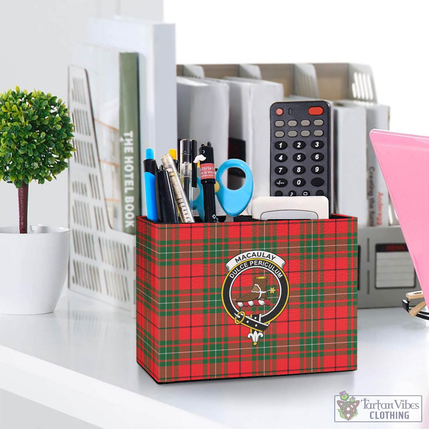 Tartan Vibes Clothing MacAulay Modern Tartan Pen Holder with Family Crest