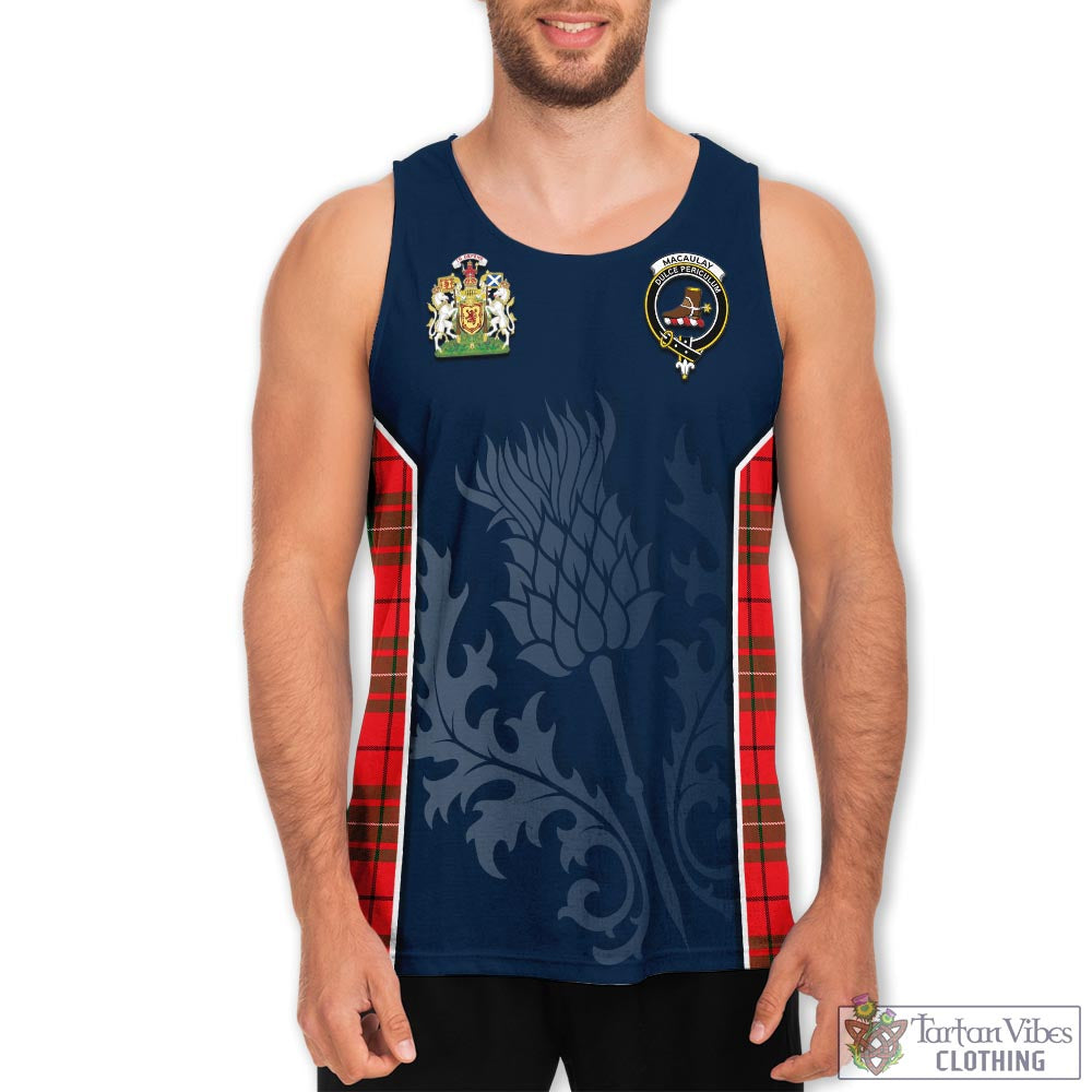 Tartan Vibes Clothing MacAulay Modern Tartan Men's Tanks Top with Family Crest and Scottish Thistle Vibes Sport Style