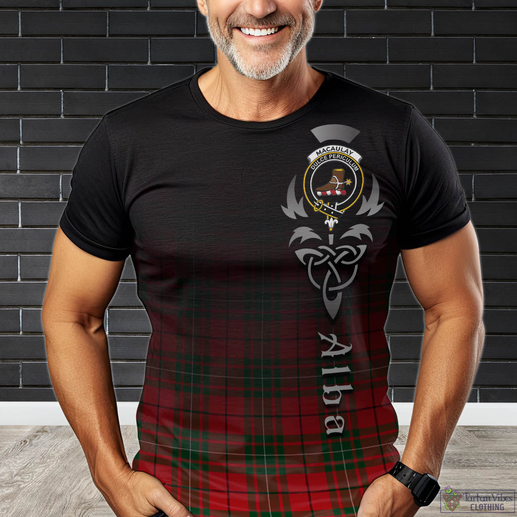 Tartan Vibes Clothing MacAulay Modern Tartan T-Shirt Featuring Alba Gu Brath Family Crest Celtic Inspired