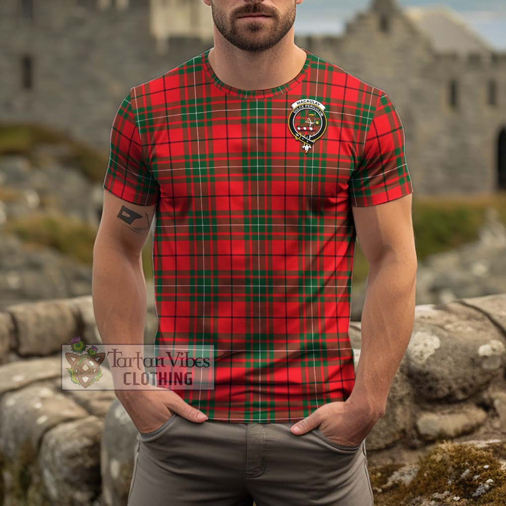 MacAulay Modern Tartan Cotton T-Shirt with Family Crest Men's Shirt - Tartanvibesclothing Shop