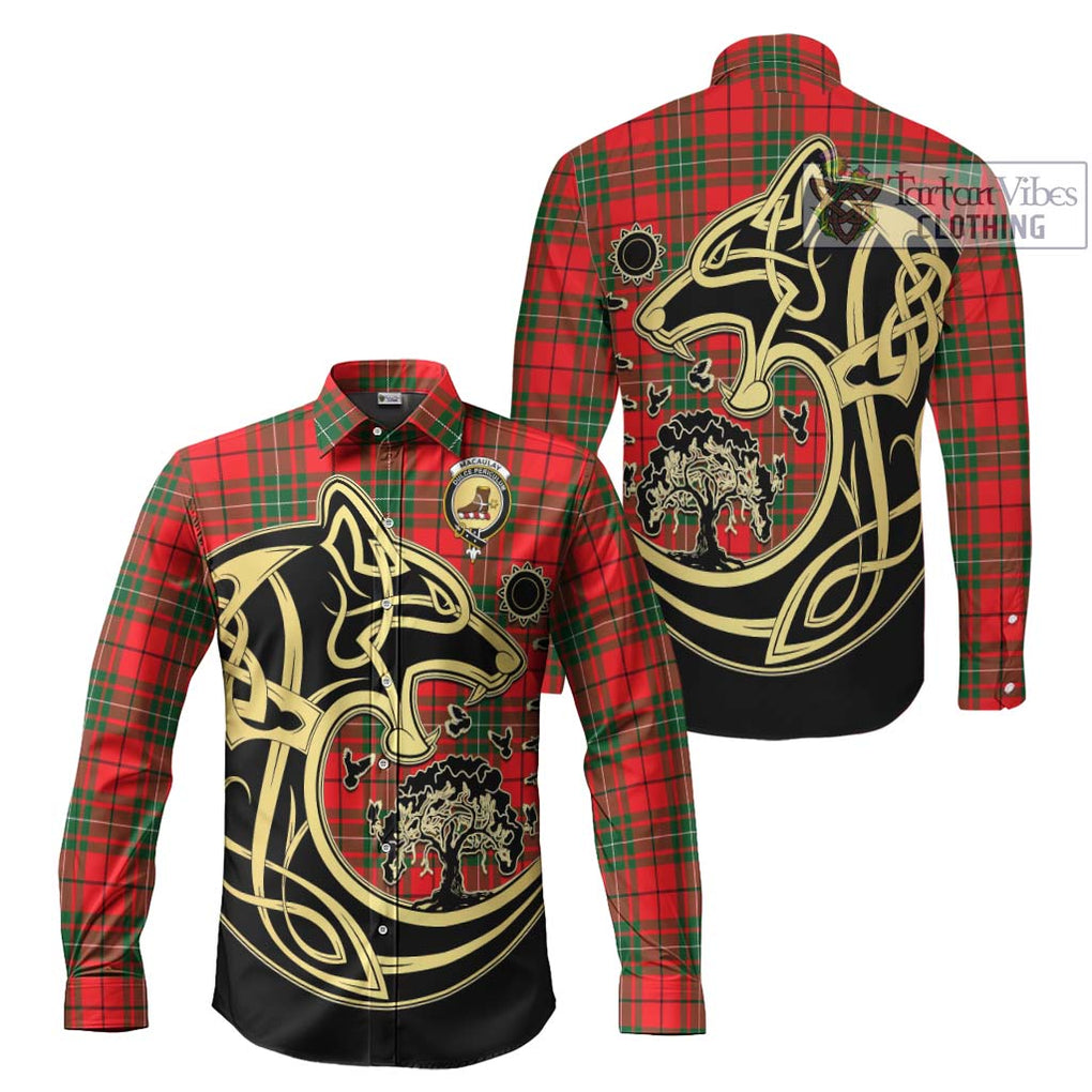 MacAulay Modern Tartan Long Sleeve Button Shirt with Family Crest Celtic Wolf Style Men's Shirt S - Tartan Vibes Clothing