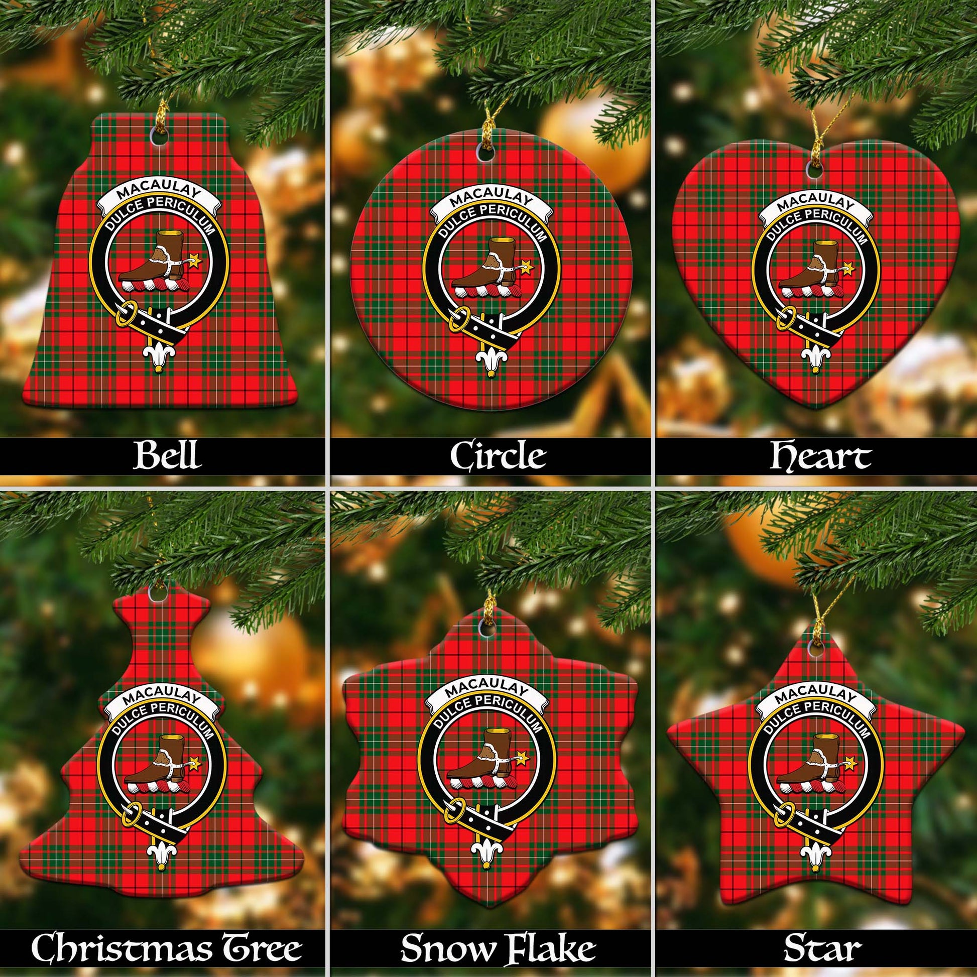 MacAulay Modern Tartan Christmas Ornaments with Family Crest - Tartanvibesclothing