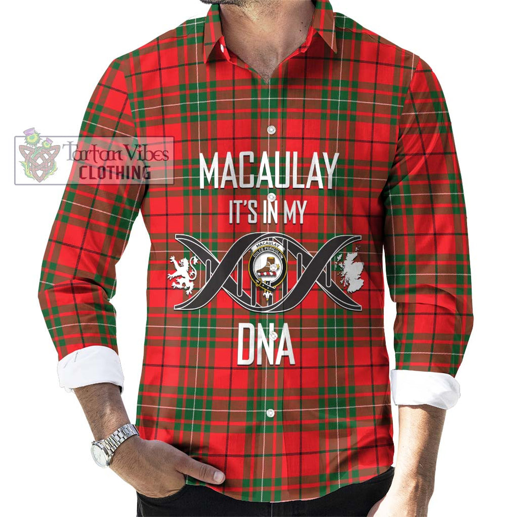 MacAulay Modern Tartan Long Sleeve Button Shirt with Family Crest DNA In Me Style Men's Shirt S - Tartanvibesclothing Shop