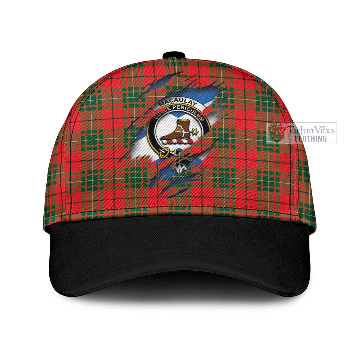 Tartan Vibes Clothing MacAulay Modern Tartan Classic Cap with Family Crest In Me Style