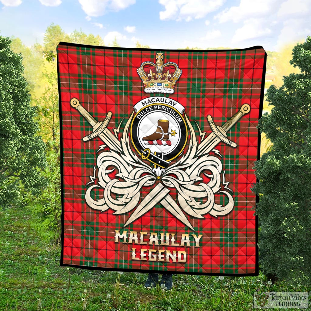 Tartan Vibes Clothing MacAulay Modern Tartan Quilt with Clan Crest and the Golden Sword of Courageous Legacy