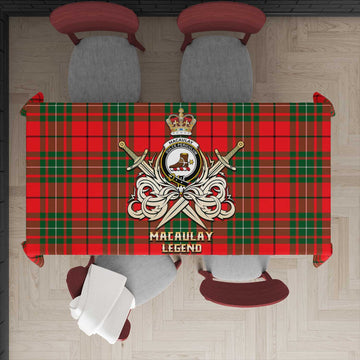 MacAulay Modern Tartan Tablecloth with Clan Crest and the Golden Sword of Courageous Legacy