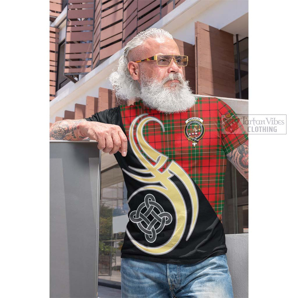 Tartan Vibes Clothing MacAulay Modern Tartan Cotton T-shirt with Family Crest and Celtic Symbol Style