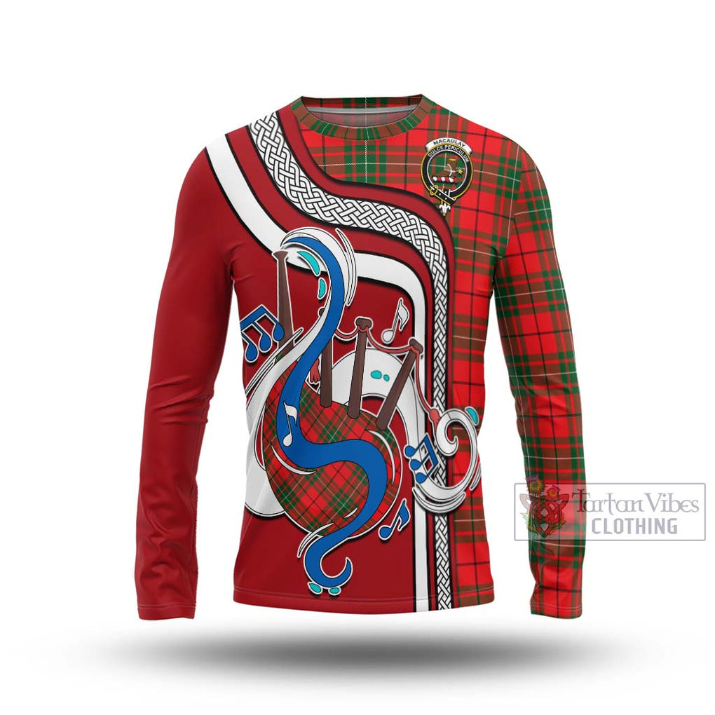 Tartan Vibes Clothing MacAulay Modern Tartan Long Sleeve T-Shirt with Epic Bagpipe Style