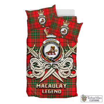 MacAulay Modern Tartan Bedding Set with Clan Crest and the Golden Sword of Courageous Legacy