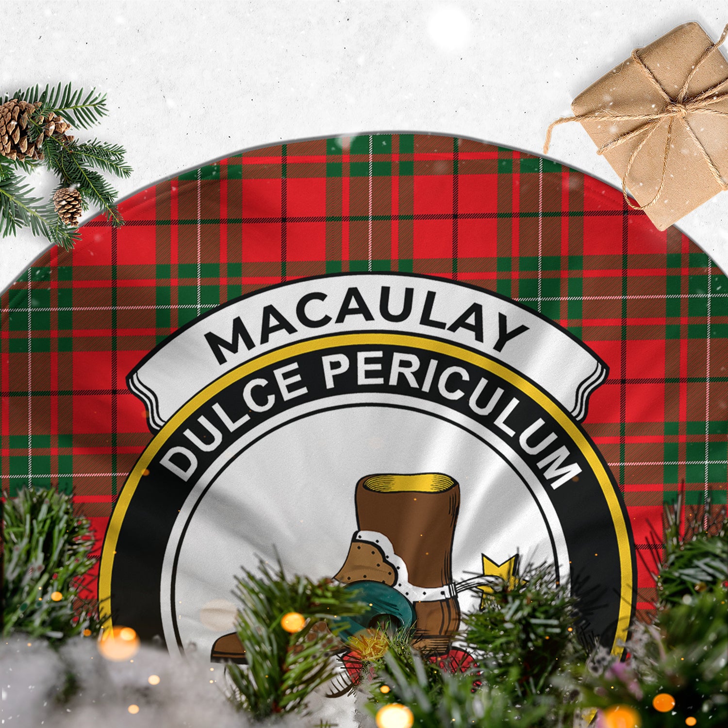 MacAulay Modern Tartan Christmas Tree Skirt with Family Crest - Tartanvibesclothing