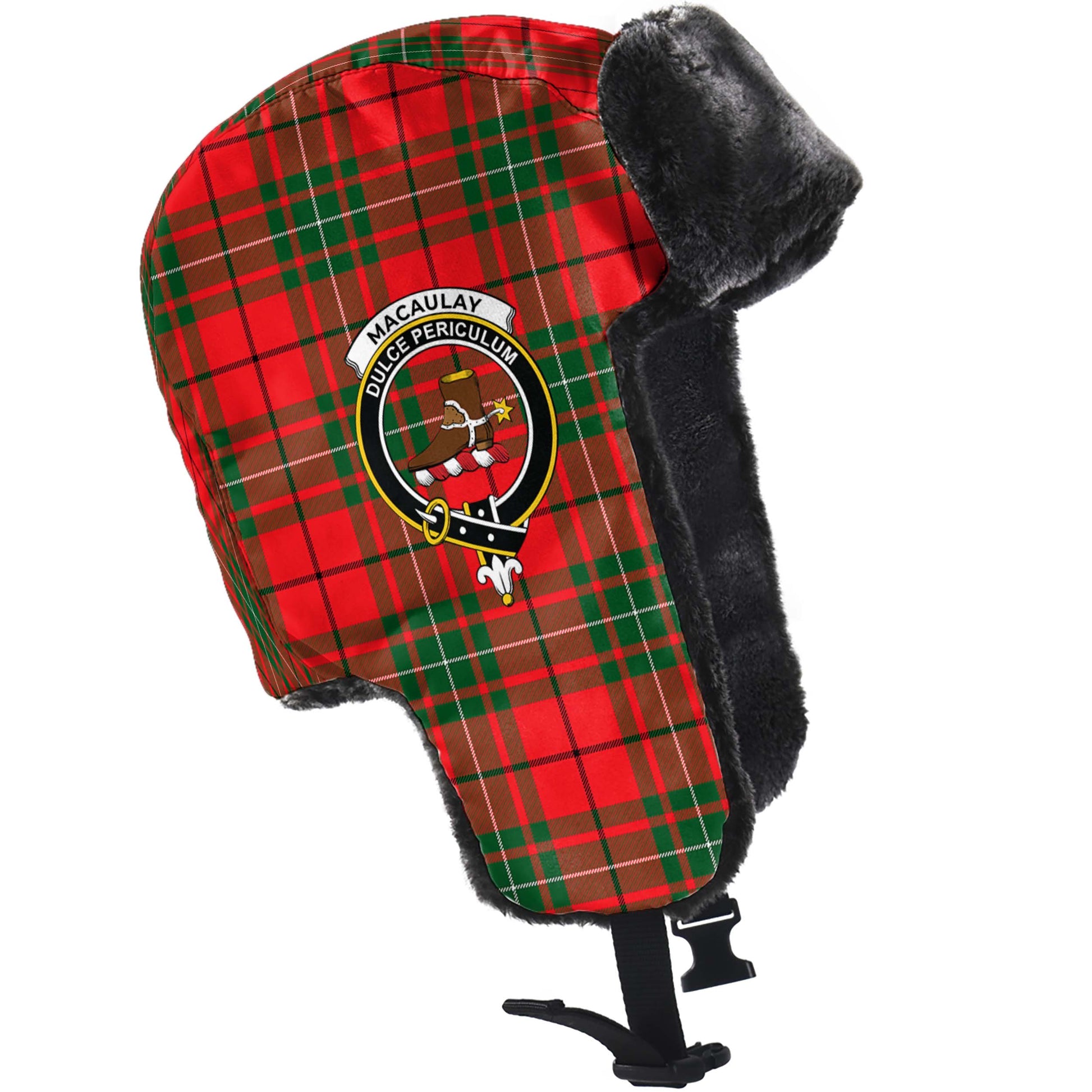 MacAulay Modern Tartan Winter Trapper Hat with Family Crest - Tartanvibesclothing