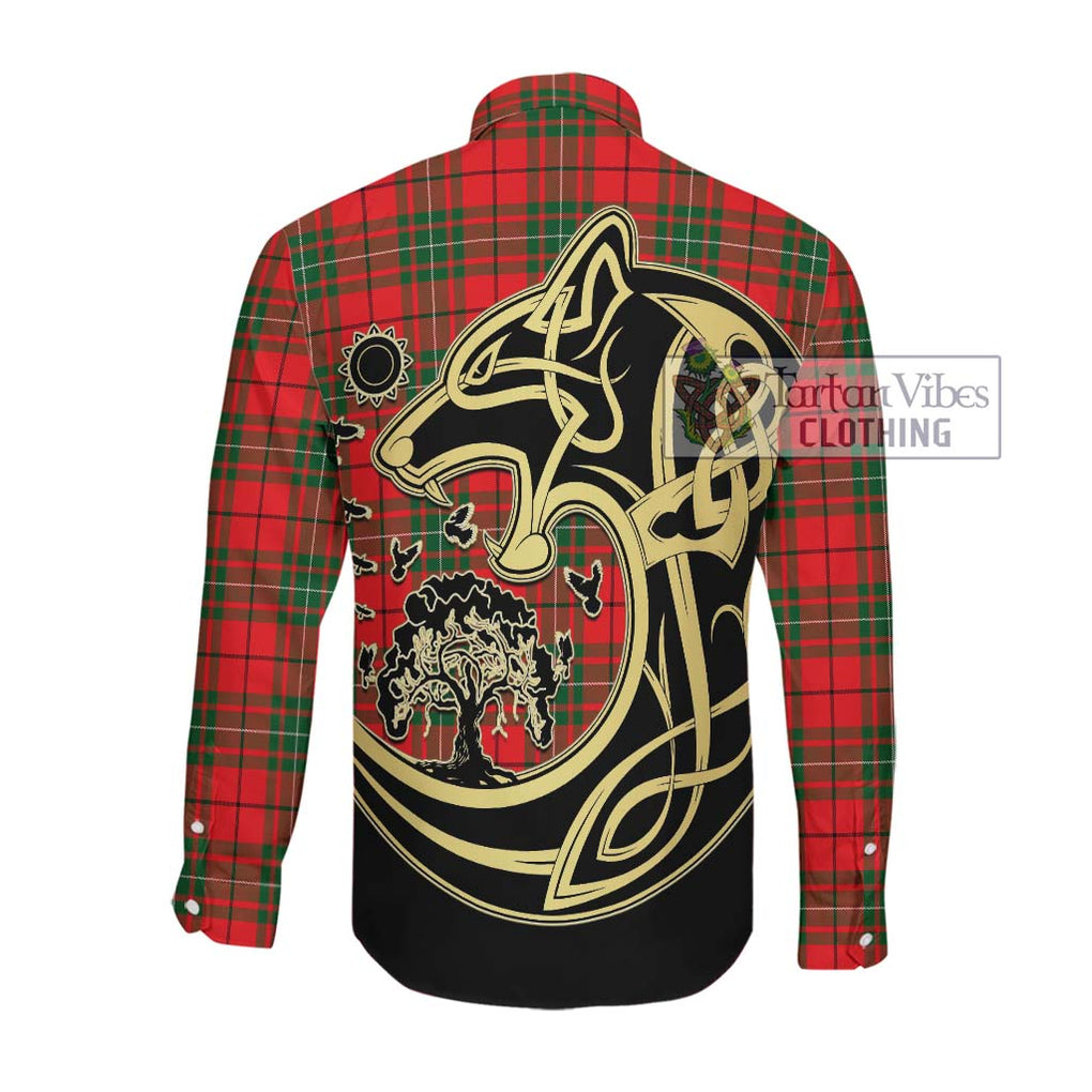 MacAulay Modern Tartan Long Sleeve Button Shirt with Family Crest Celtic Wolf Style Men's Shirt - Tartan Vibes Clothing