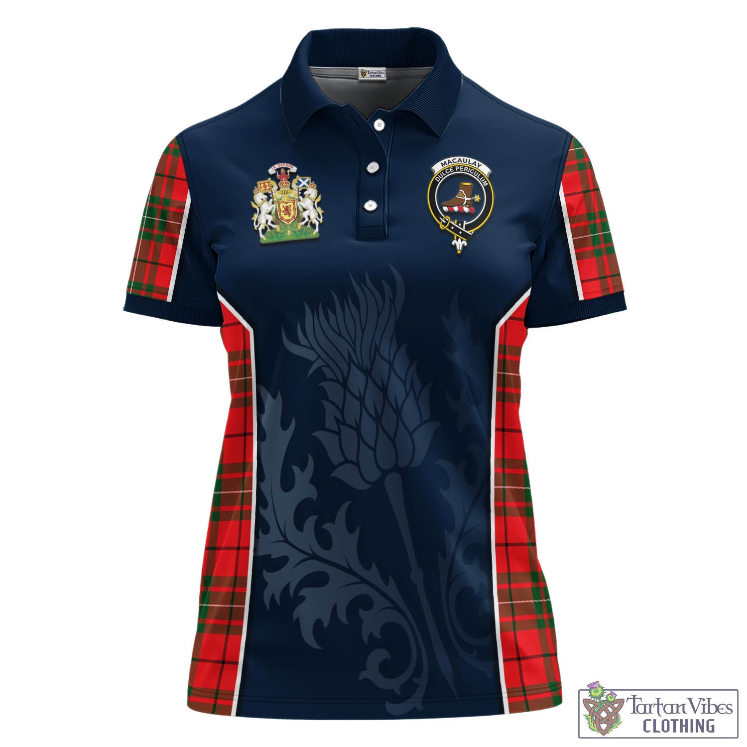 Tartan Vibes Clothing MacAulay Modern Tartan Women's Polo Shirt with Family Crest and Scottish Thistle Vibes Sport Style