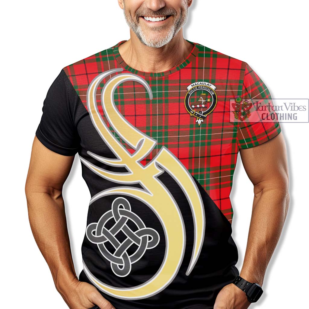 Tartan Vibes Clothing MacAulay Modern Tartan T-Shirt with Family Crest and Celtic Symbol Style