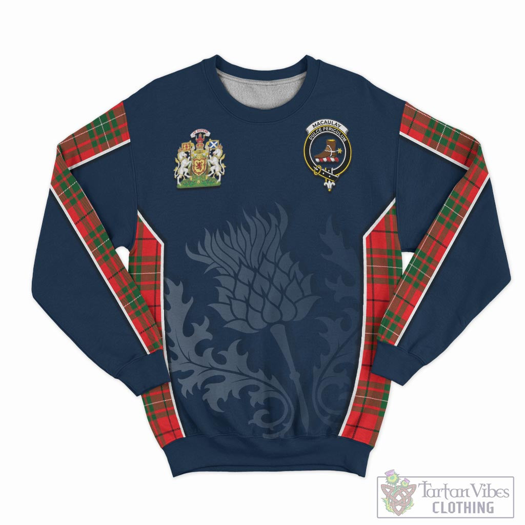 Tartan Vibes Clothing MacAulay Modern Tartan Sweatshirt with Family Crest and Scottish Thistle Vibes Sport Style