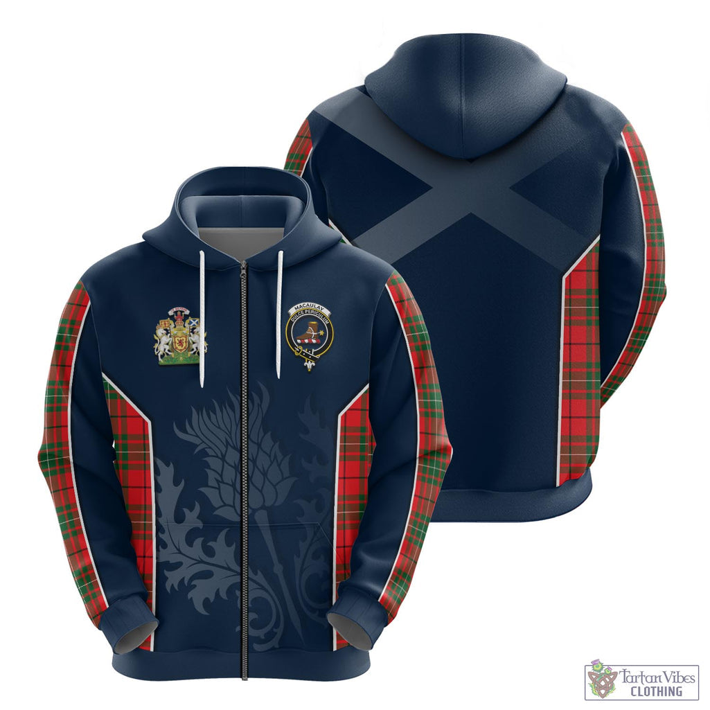 Tartan Vibes Clothing MacAulay Modern Tartan Hoodie with Family Crest and Scottish Thistle Vibes Sport Style