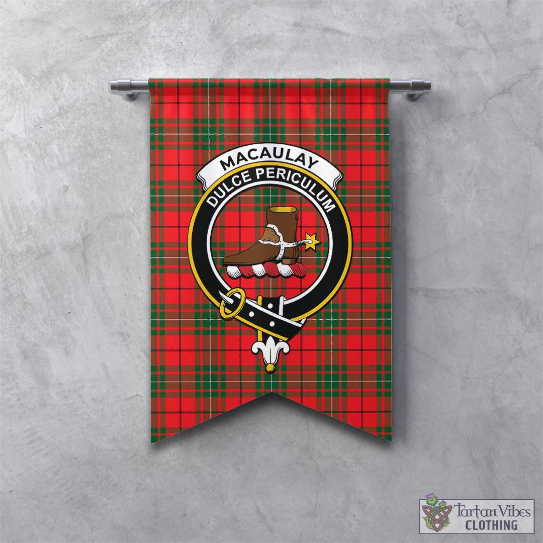 Tartan Vibes Clothing MacAulay Modern Tartan Gonfalon, Tartan Banner with Family Crest