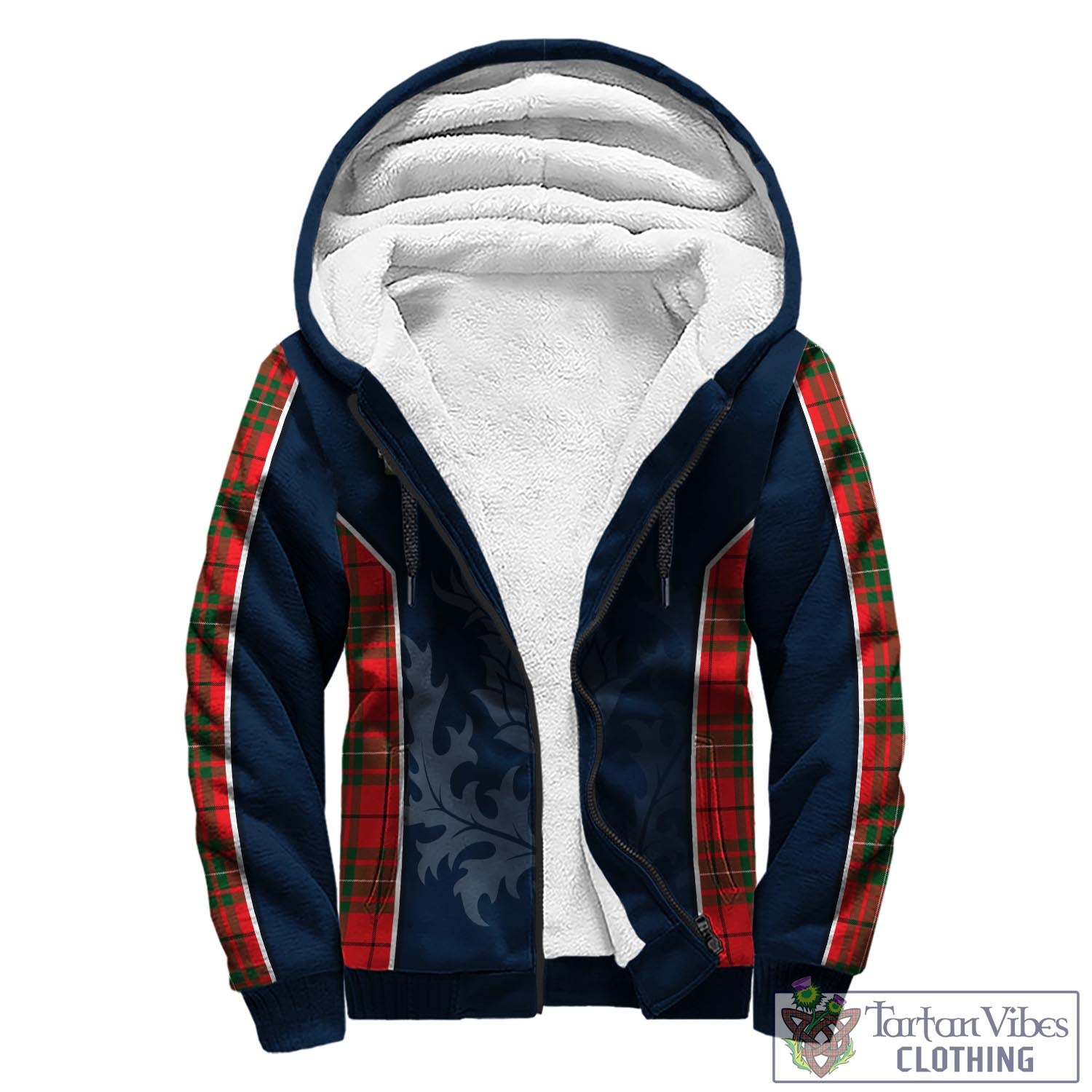 Tartan Vibes Clothing MacAulay Modern Tartan Sherpa Hoodie with Family Crest and Scottish Thistle Vibes Sport Style