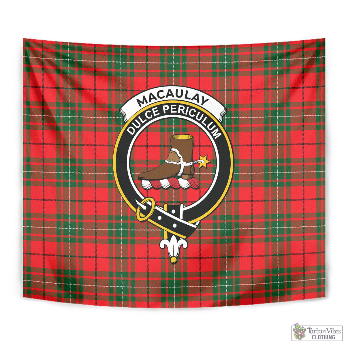 Tartan Vibes Clothing MacAulay Modern Tartan Tapestry Wall Hanging and Home Decor for Room with Family Crest