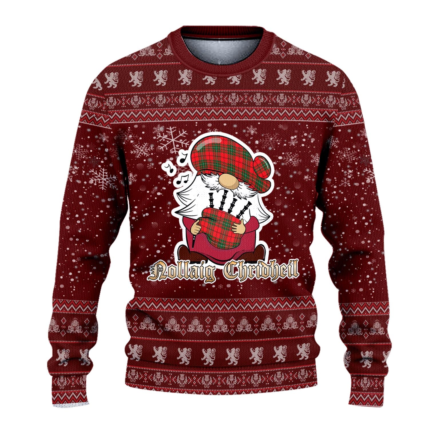 MacAulay Modern Clan Christmas Family Knitted Sweater with Funny Gnome Playing Bagpipes - Tartanvibesclothing