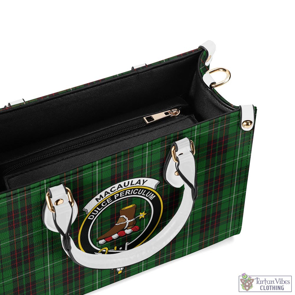 Tartan Vibes Clothing MacAulay of Lewis Tartan Luxury Leather Handbags with Family Crest