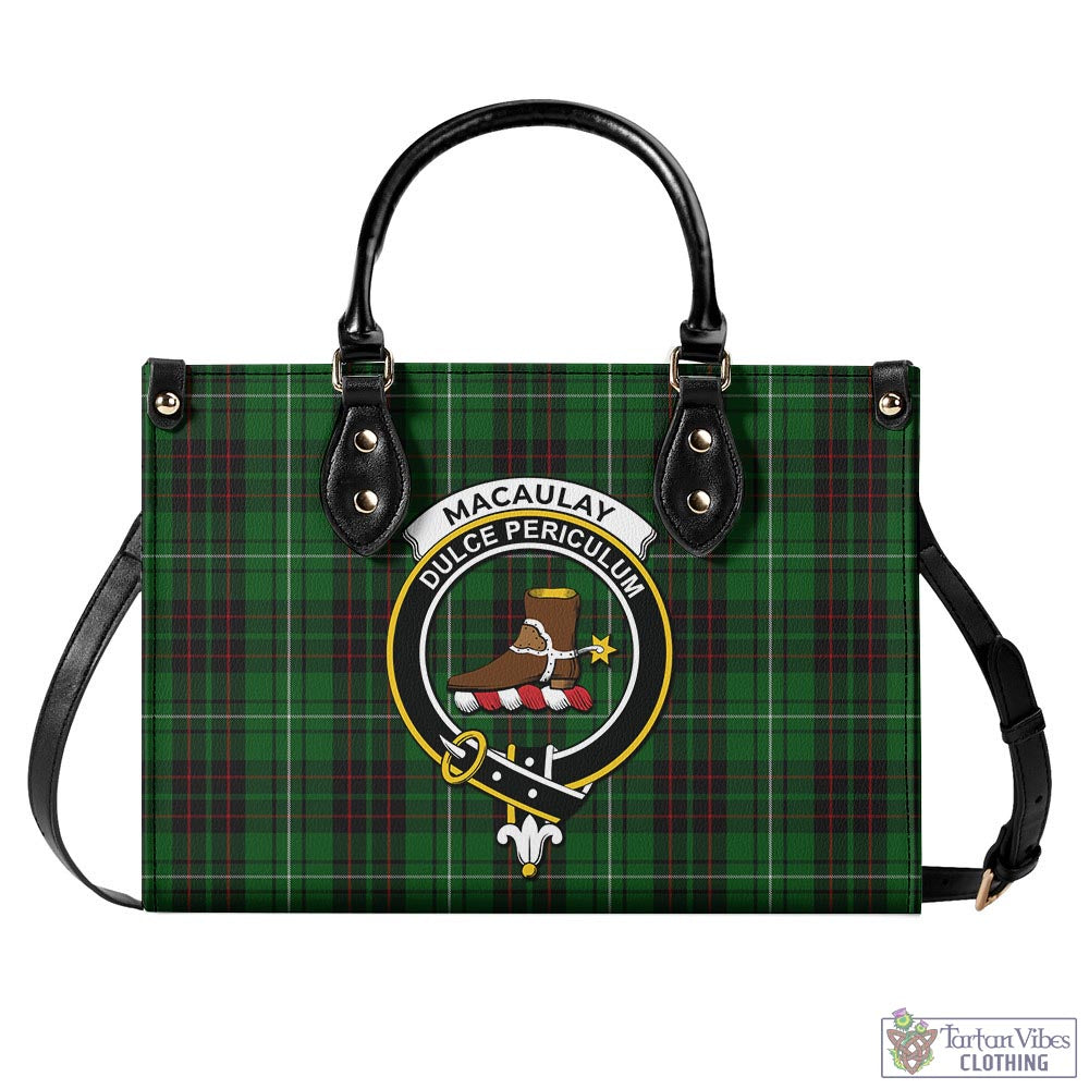 Tartan Vibes Clothing MacAulay of Lewis Tartan Luxury Leather Handbags with Family Crest