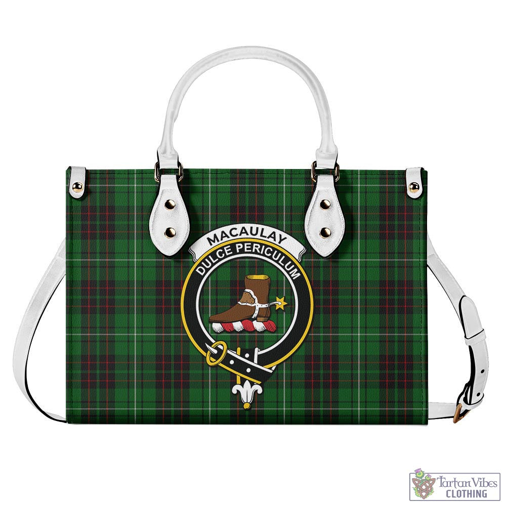 Tartan Vibes Clothing MacAulay of Lewis Tartan Luxury Leather Handbags with Family Crest