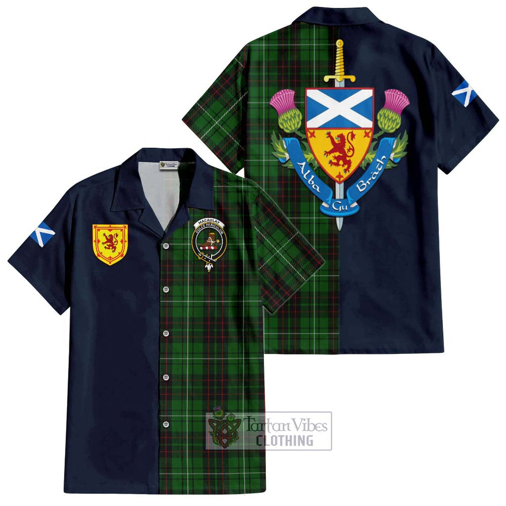 Tartan Vibes Clothing MacAulay of Lewis Tartan Short Sleeve Button Shirt with Scottish Lion Royal Arm Half Style