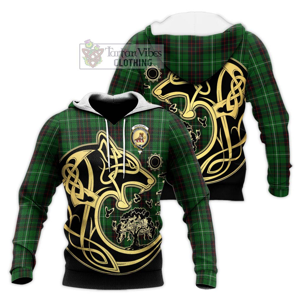 MacAulay of Lewis Tartan Knitted Hoodie with Family Crest Celtic Wolf Style Unisex Knitted Pullover Hoodie - Tartan Vibes Clothing