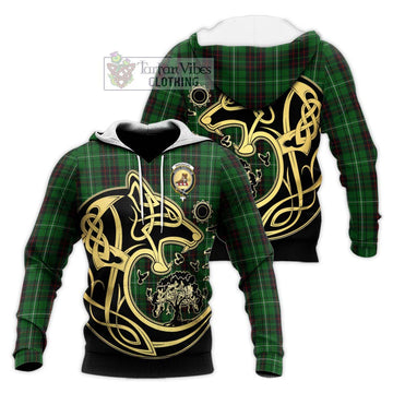 MacAulay of Lewis Tartan Knitted Hoodie with Family Crest Celtic Wolf Style