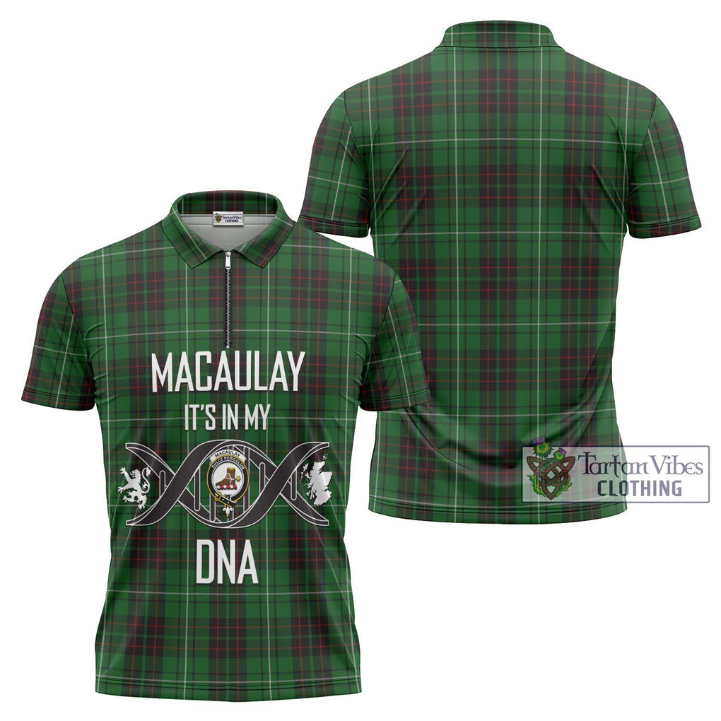 MacAulay of Lewis Tartan Zipper Polo Shirt with Family Crest DNA In Me Style Unisex - Tartanvibesclothing Shop