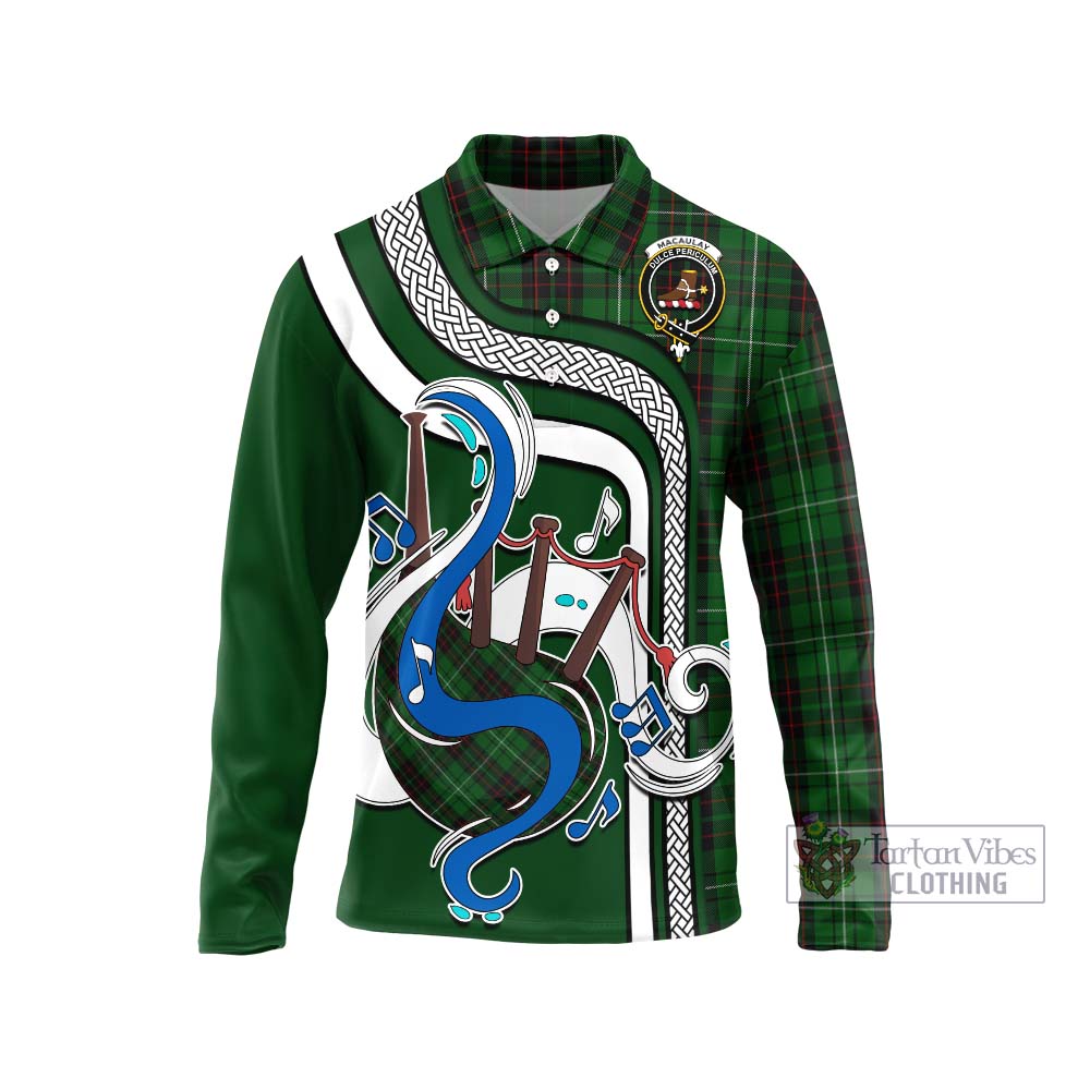 Tartan Vibes Clothing MacAulay of Lewis Tartan Long Sleeve Polo Shirt with Epic Bagpipe Style