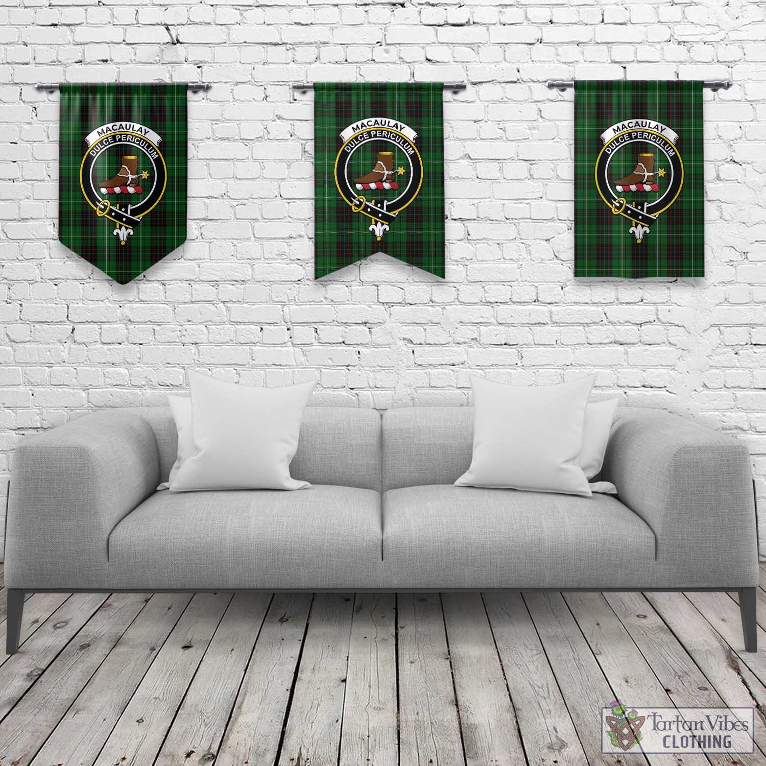 Tartan Vibes Clothing MacAulay of Lewis Tartan Gonfalon, Tartan Banner with Family Crest